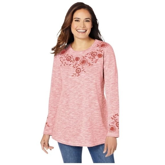 Woman Within Plus Size Women's Floral Embroidered Sweatshirt Tee Size 2X - Picture 1 of 7